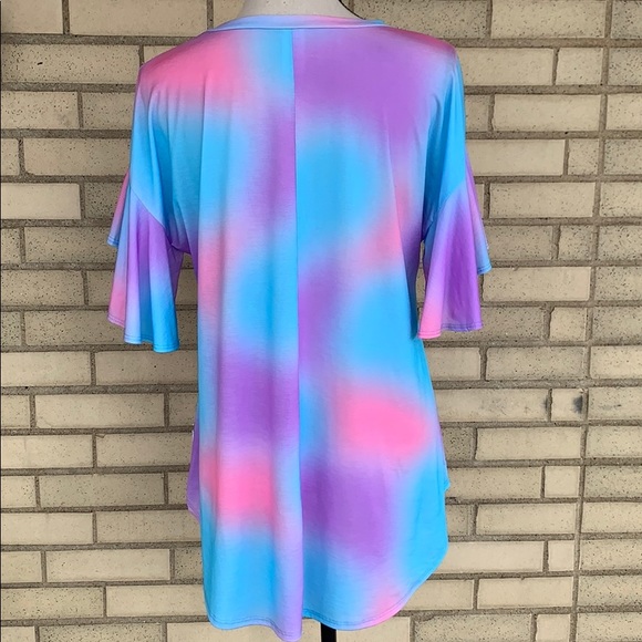 βDONATEDβ Lilac Tie Dye Flutter Sleeve Tunic Top - Picture 4 of 9